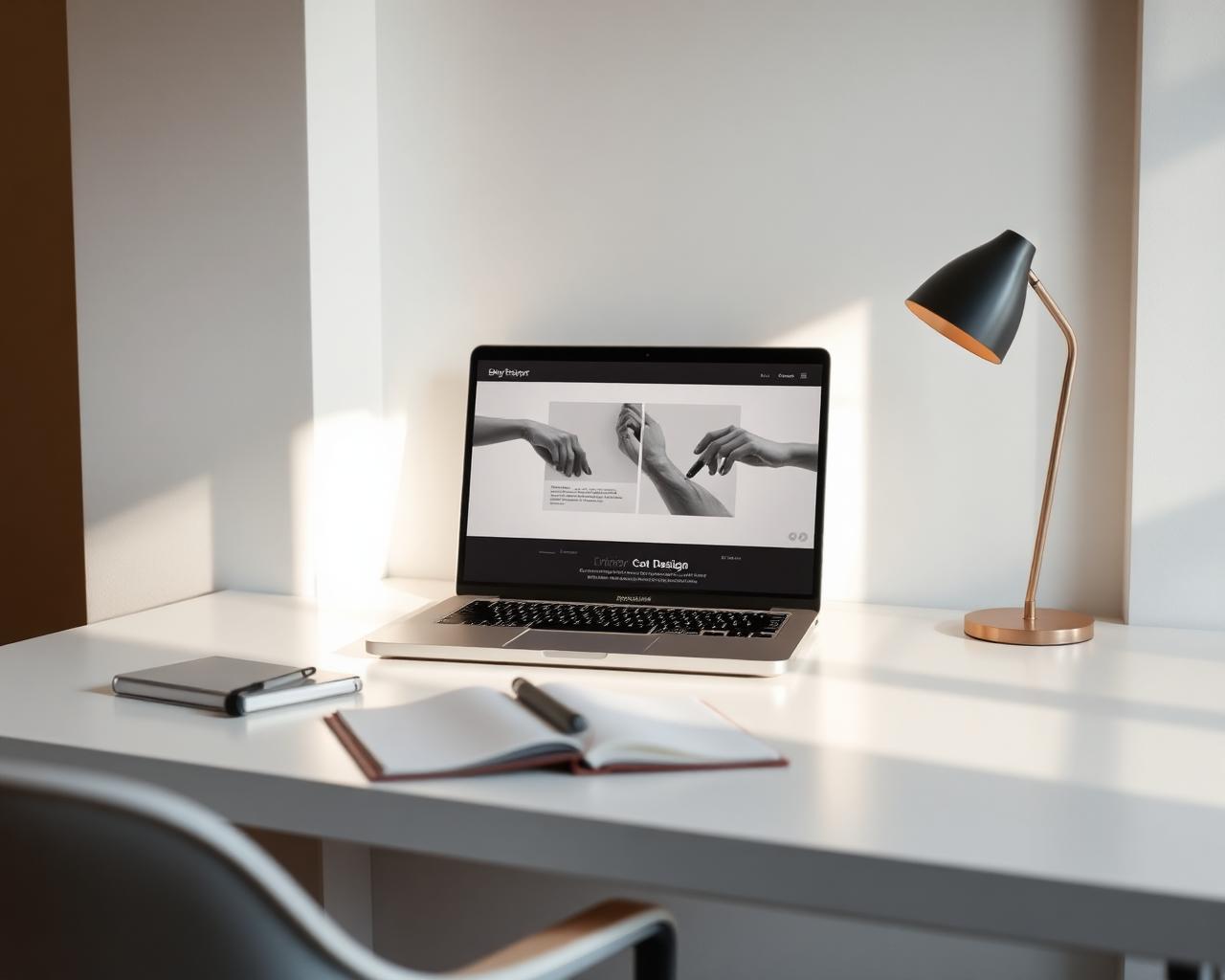 A calm, modern workspace where Madeline designs client websites