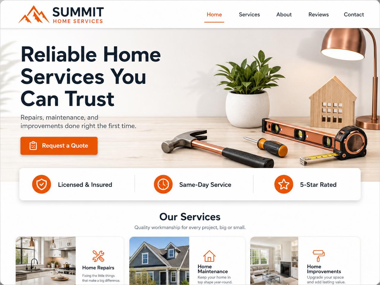 Summit Home Services website after the redesign