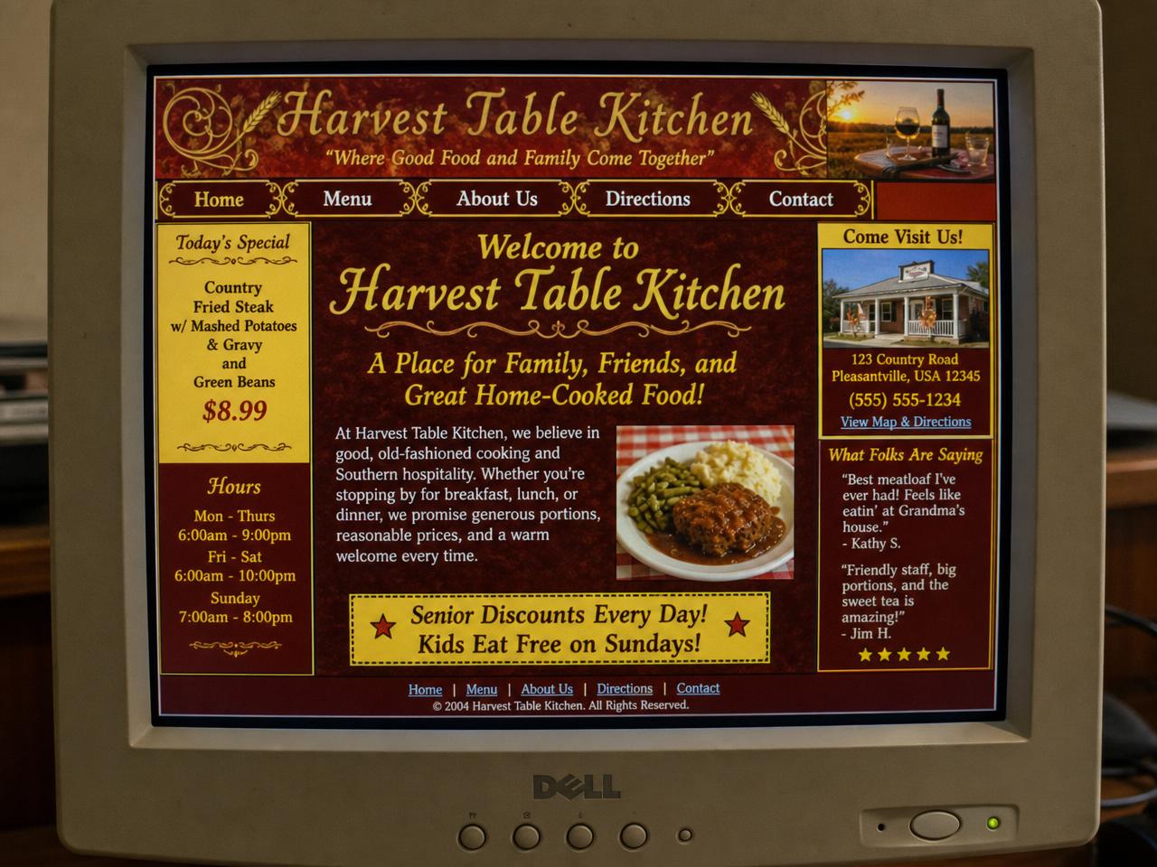 Harvest Table Kitchen website before the redesign